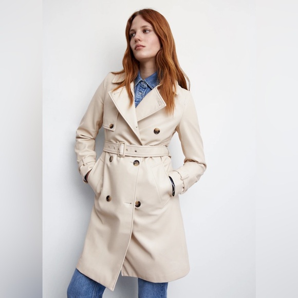 NWT - Mango - buttery faux Leather trench coat - M - Picture 7 of 15